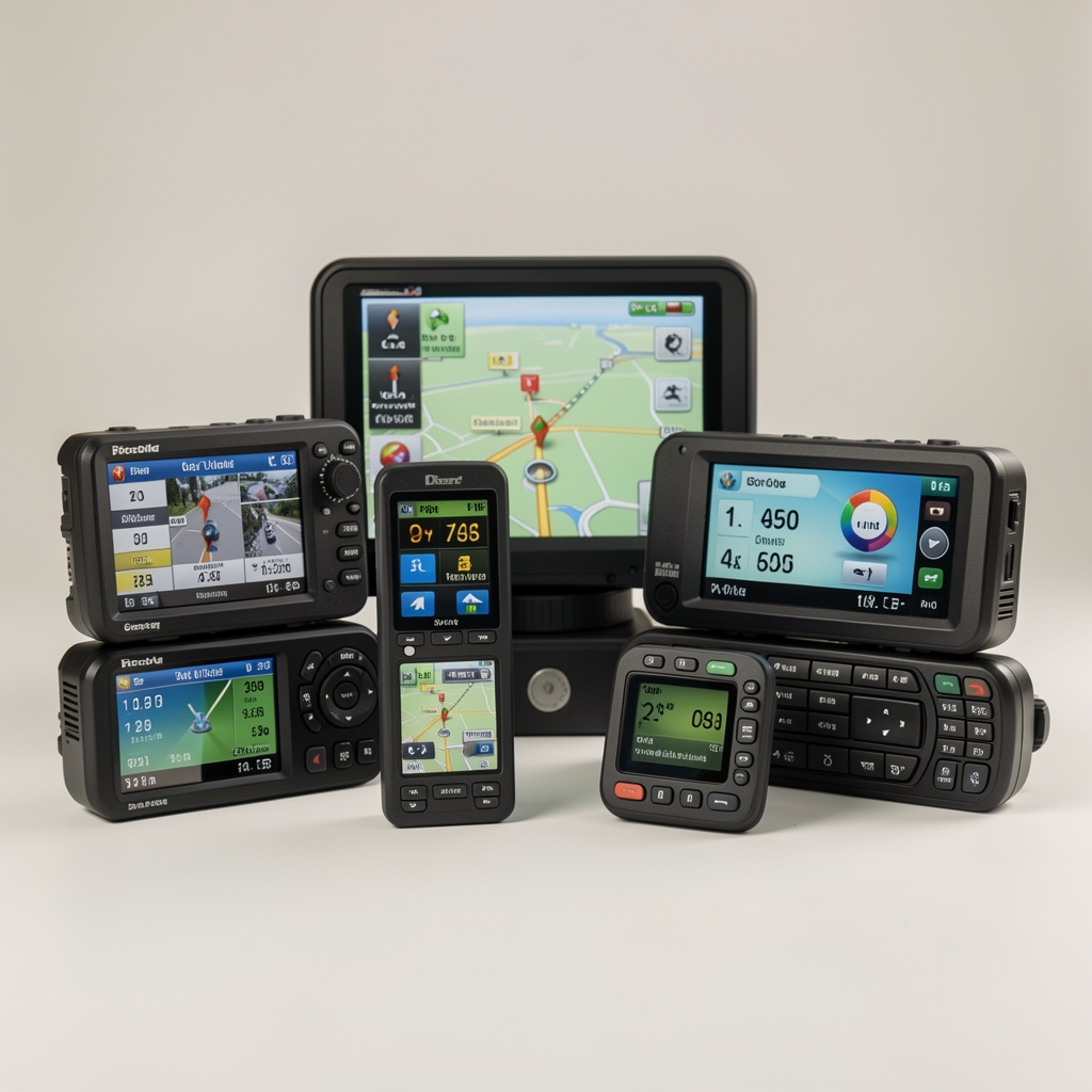 Çeşitli GPS navigasyon cihazları ön panel görünümü